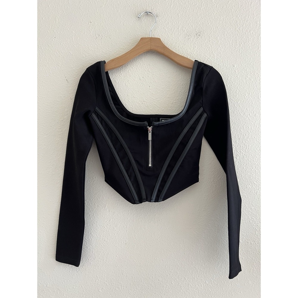 Maniere De Voir Crop Top Womens 6 Corset Style Long Sleeve Coquette Feminine